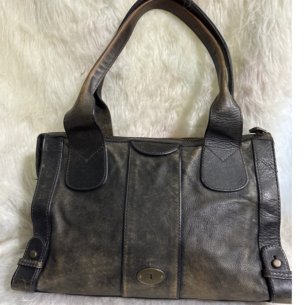 Fossil Satchel Handbag Womens Brown Distressed Leather Vintage Boho Keyhole